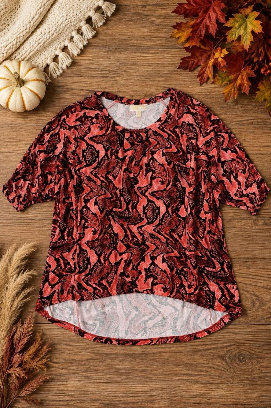 Michael Michael Kors Women’s Large Coral Black Abstract Snake Print High Low Top